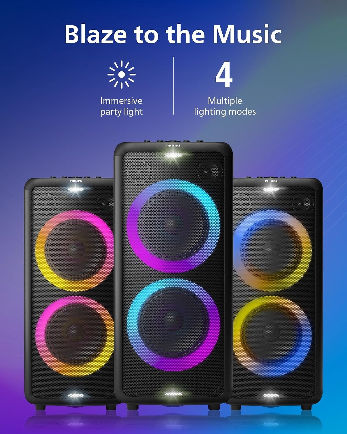 Restored Philips X5206 Portable Bluetooth Speaker with LED Lightning, Large Size, Black, TAX5206
