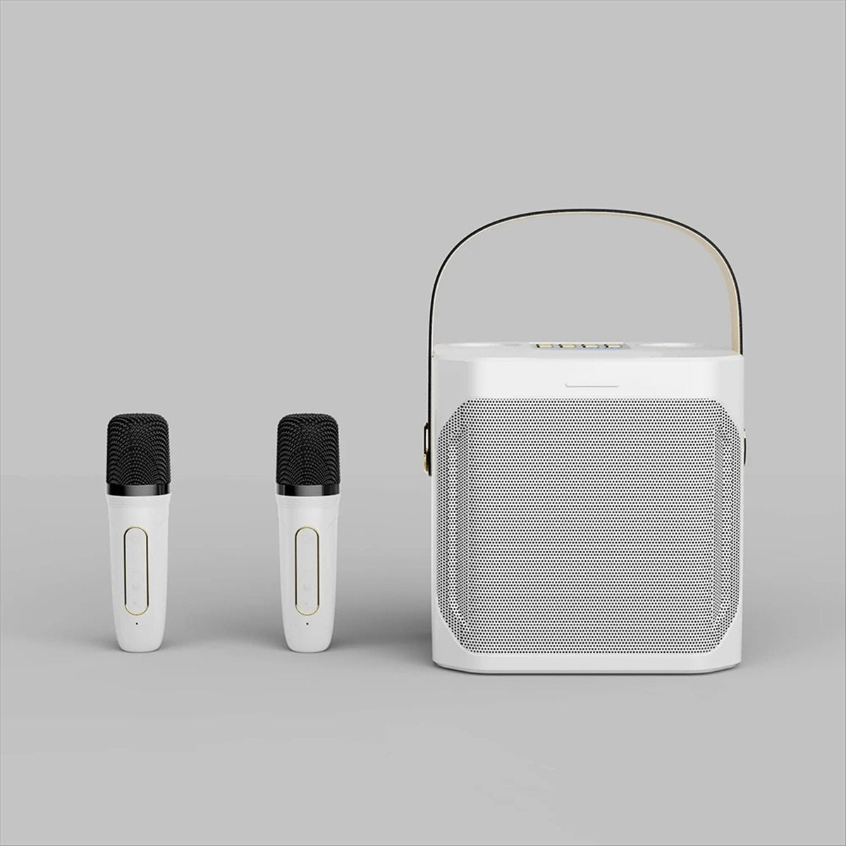High Power Karaoke Bluetooth Speaker Portable 360 Stereo Surround Wireless Subwoofer with Dual Microphone White