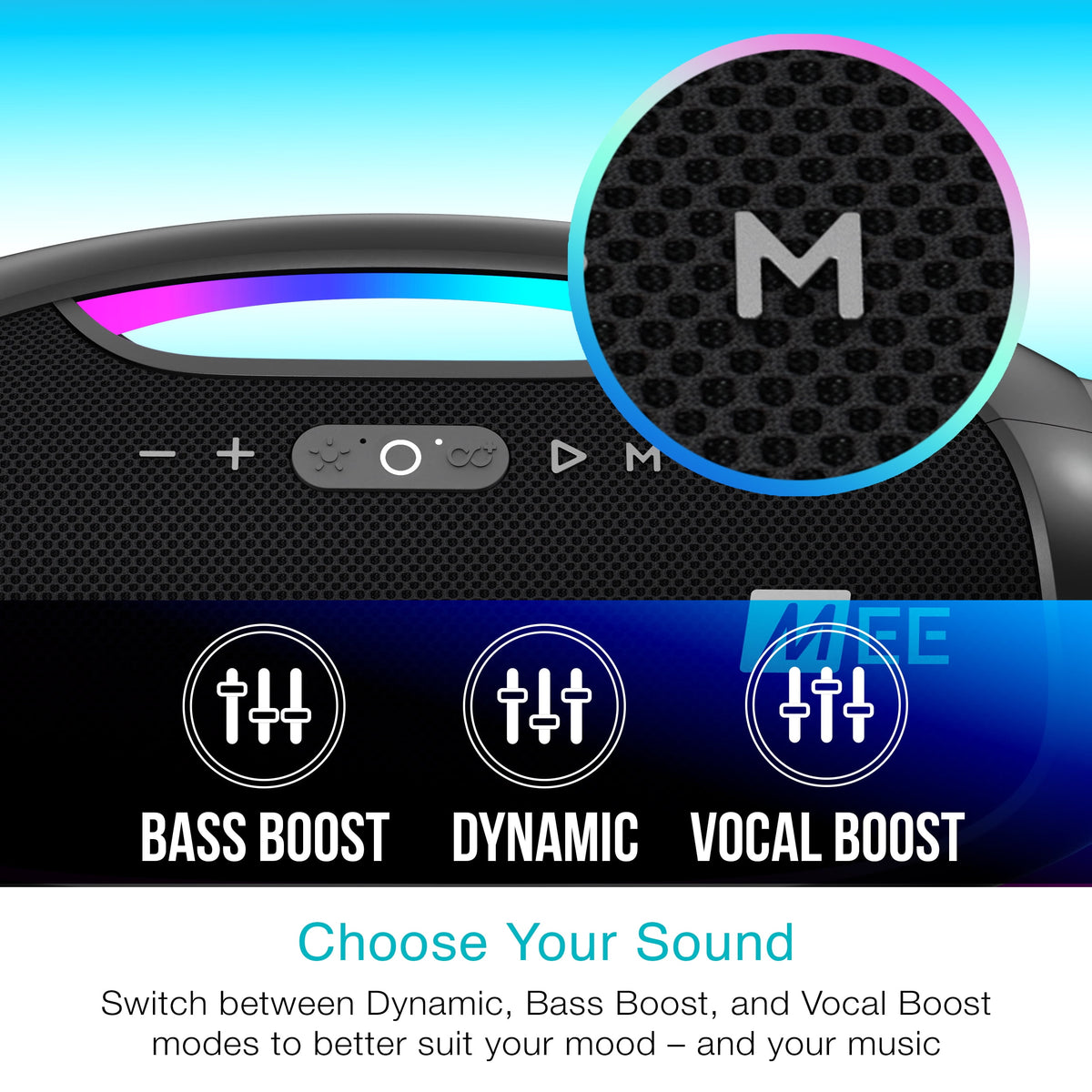 MEE audio partySPKR XL Bluetooth Wireless Speaker with Dynamic LED Lighting (Black)