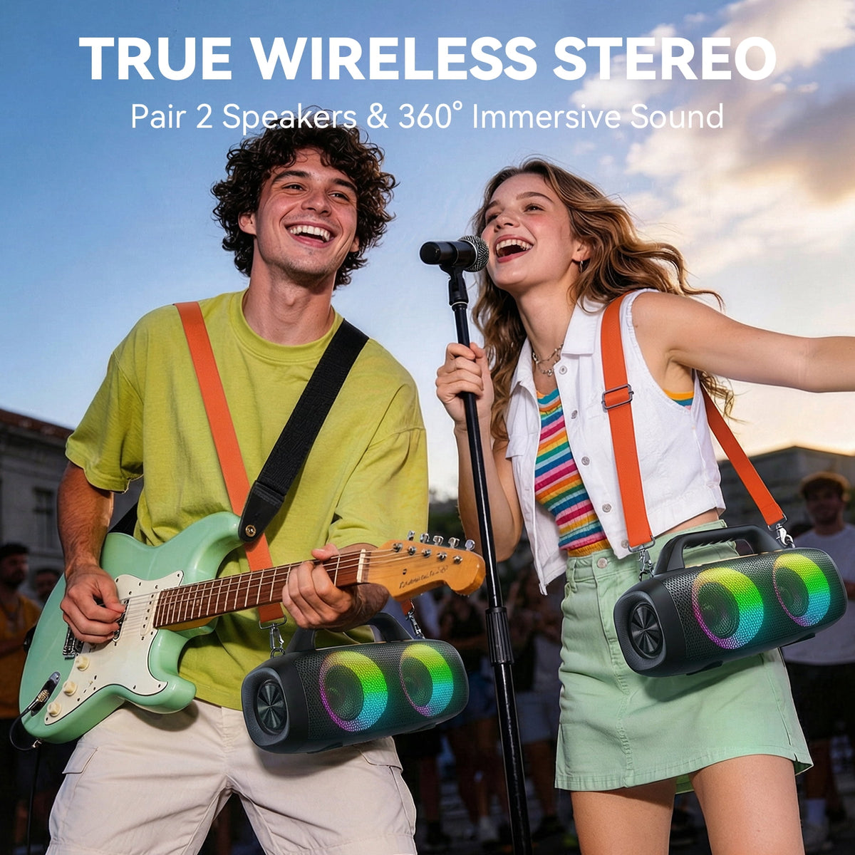 VEATOOL Portable Bluetooth Speaker, 80W Peak Loud Outdoor Speaker with Bass, 24H Playtime, RGB Lights,Portable Wireless Speakers for Outdoor, Home, Party, Pool, Beach, Tailgating, Gym, Work, Gifts