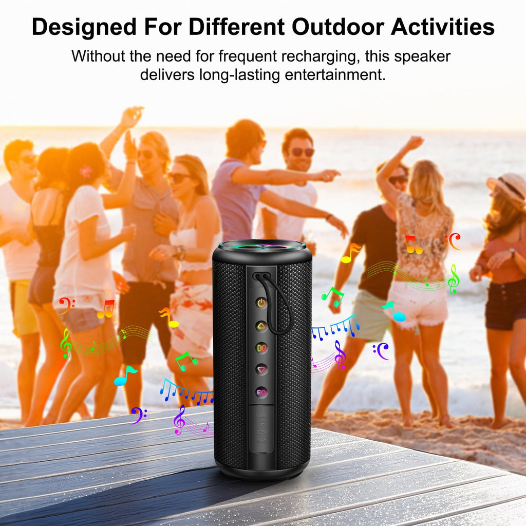 Portable Bluetooth Speaker, Bluetooth 5.4 Wireless Speaker, IPX7 Waterproof Outdoor Speaker with RGB Party Lights, 20W Stereo Sound, 20H Playtime, TWS Pairing for Camping, Beach, Home Party