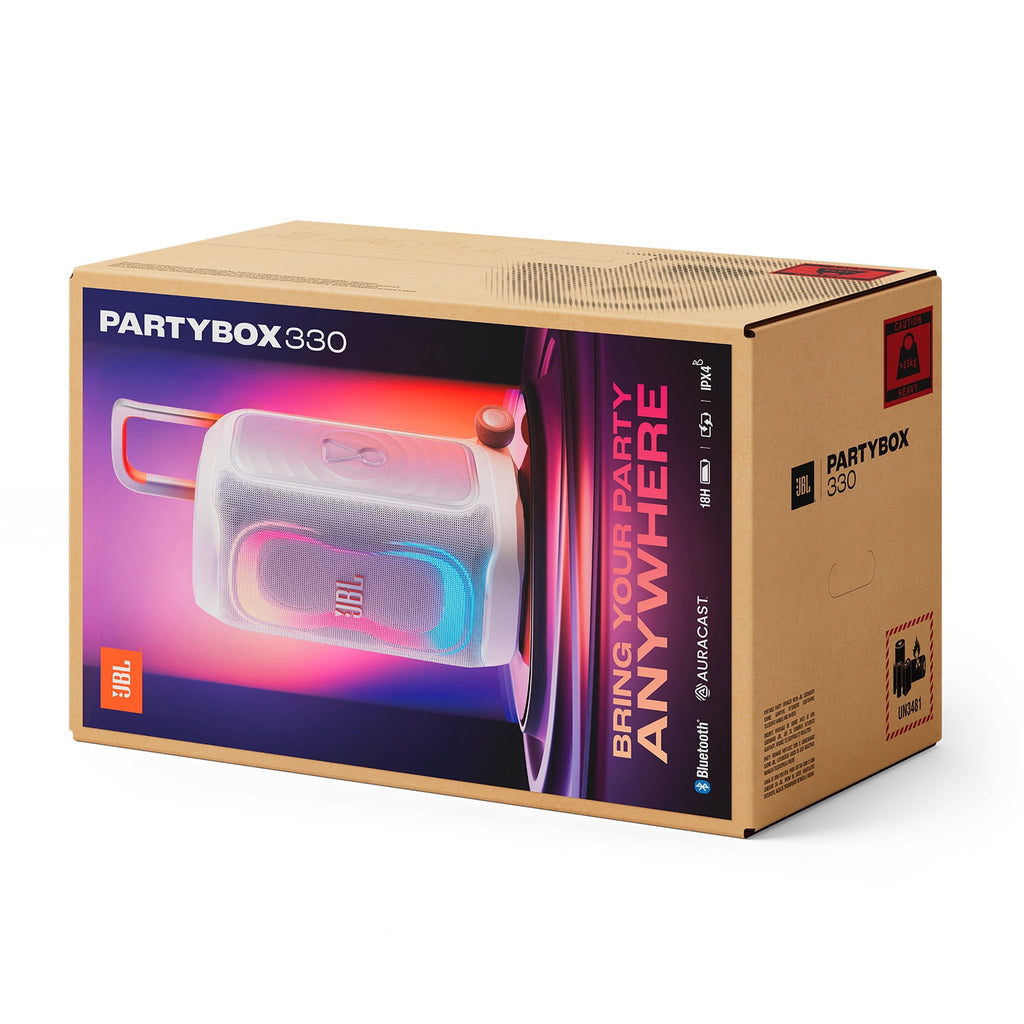 JBL PartyBox 330 - Portable party speaker with JBL legendary sound, futuristic lighting, a telescopic handle and wide wheels. - Black