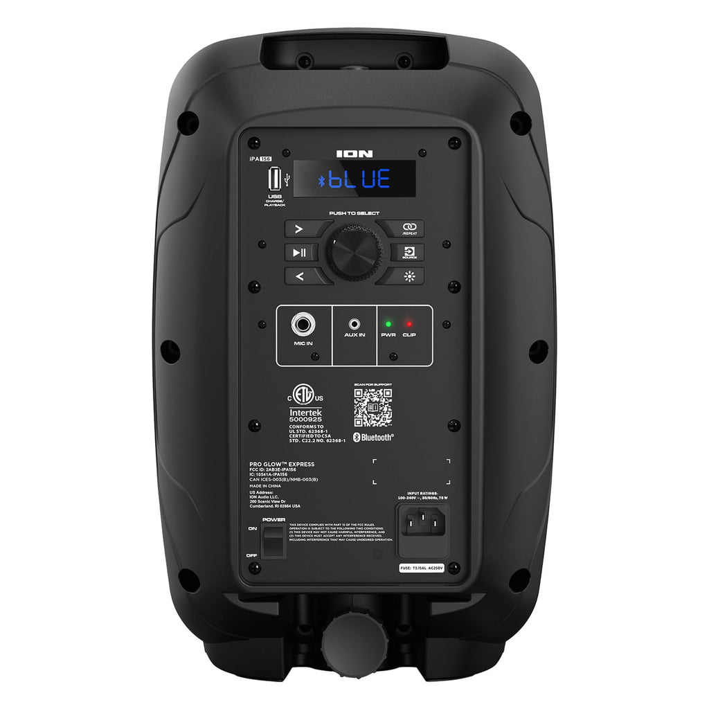ION Pro Glow Express Portable Bluetooth PA Speaker with Lights, Sonic Wide Audio, and Microphone, Black
