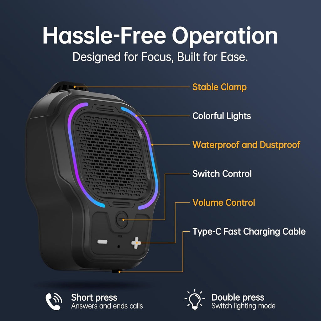 Wearable Bluetooth Speaker, Small Clip-on Wireless Portable Speaker, 10H Battery, IPX6 Waterproof Mini Speaker, 3 Light Modes with Mic, for Hands-Free Music Call Outdoor Work, Gift for Dad, Black