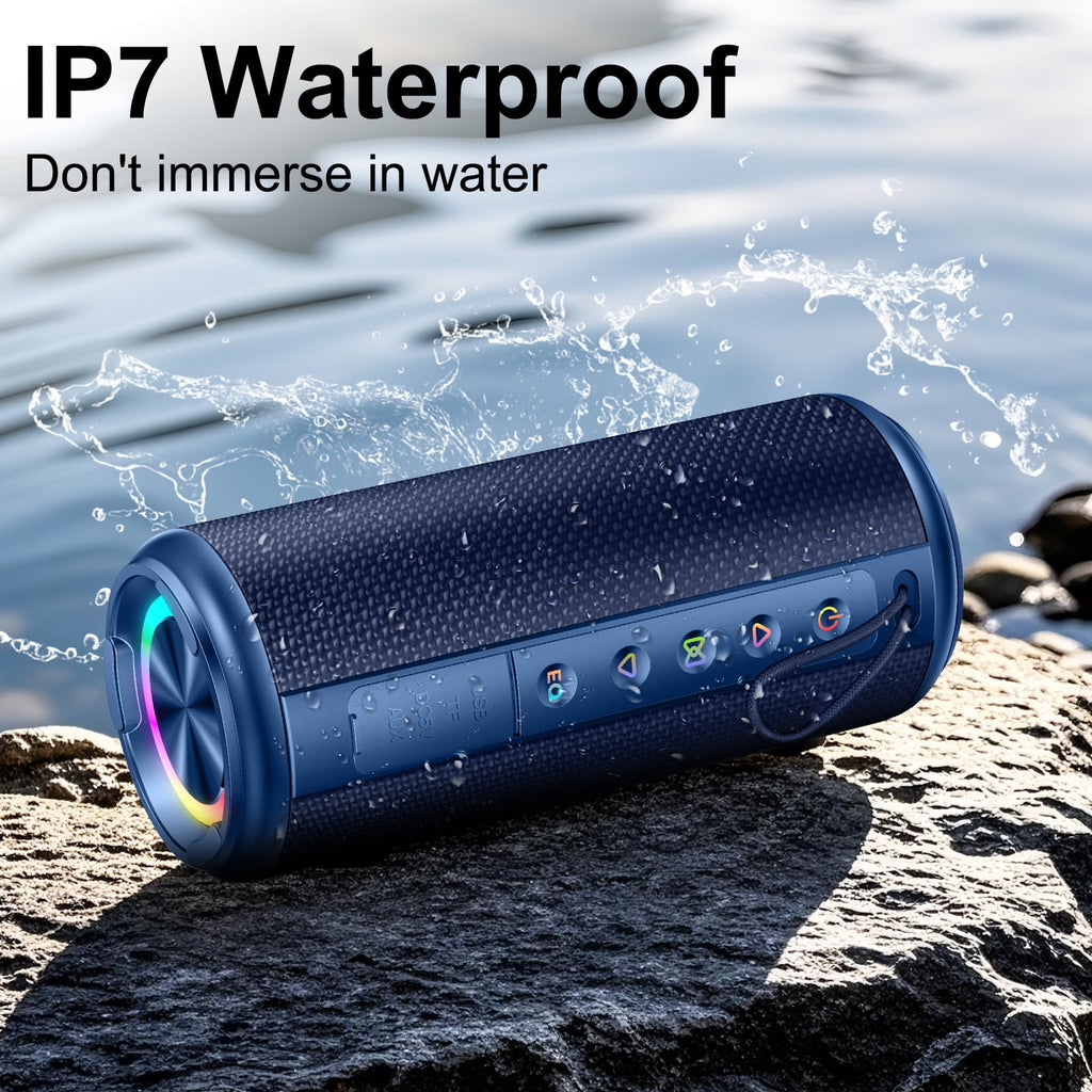 Portable Bluetooth Speaker, Bluetooth 5.4 Wireless Speaker, IPX7 Waterproof Outdoor Speaker with RGB Party Lights, 20W Stereo Sound, 20H Playtime, TWS Pairing for Camping, Beach, Home Party