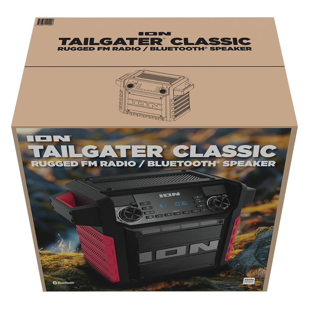 ION 22-Watt-RMS Tailgater Classic Portable Bluetooth Rechargeable Speaker with Link 2, FM, Light, IPX5, up to 15 Hours Play Time , Black/Red