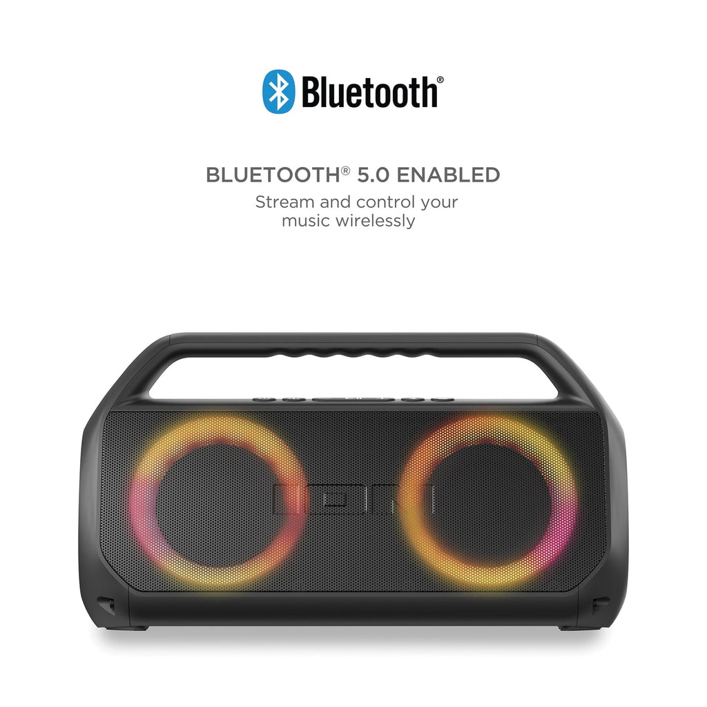 ION Uber Boom Ultra Portable Bluetooth Boom Box with Speakerphone, Lights, and Stereo-Link