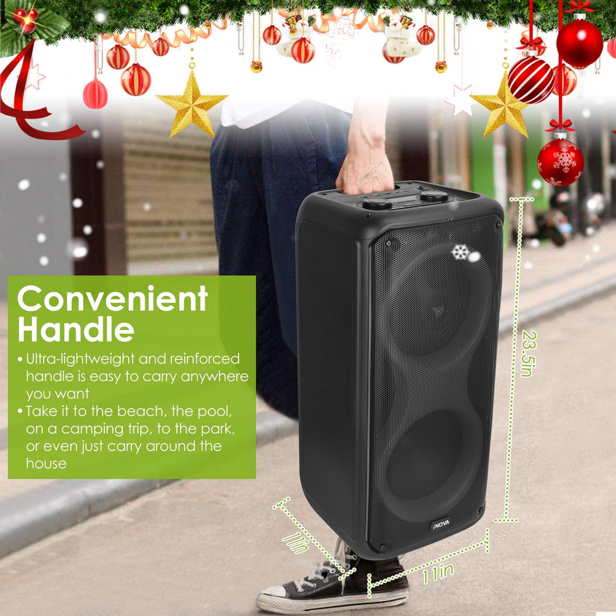 Moclever Portable Wireless Party Speaker with TWS Function FM Radio USB MMC Card Reading Aux In Recording Function Mic Priority, 7 Colorful Lights, Remote Control, Black