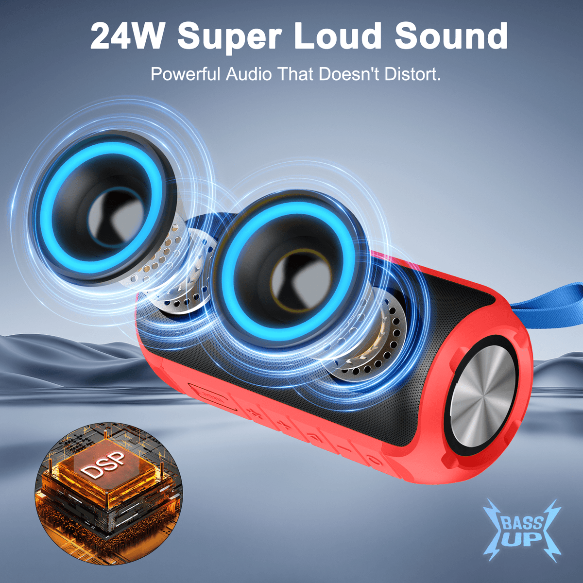 Portable Bluetooth Speaker, Bluetooth 5.3 Speaker Wireless, IPX7 Waterproof Outdoor Speaker, 24W Powerful Loud Stereo Sound, 12H Playtime, 7 Colorful Rgb Lights for Outdoor/Home/Party, Gift Ideas