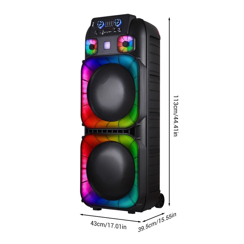 RIDWIND 4000W Peak Power Bluetooth Speakers Portable Wireless Speaker with Double 6.5 inch Subwoofer Heavy Bass,FM Radio, Microphone, Lights, Remote Control TWS Stereo Sound System Speaker