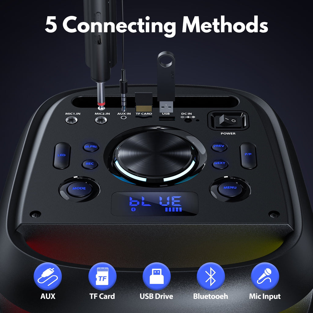 JAUYXIAN Large Party Speaker, Big Outdoor Speaker Bluetooth with DJ Lights for Singing Party