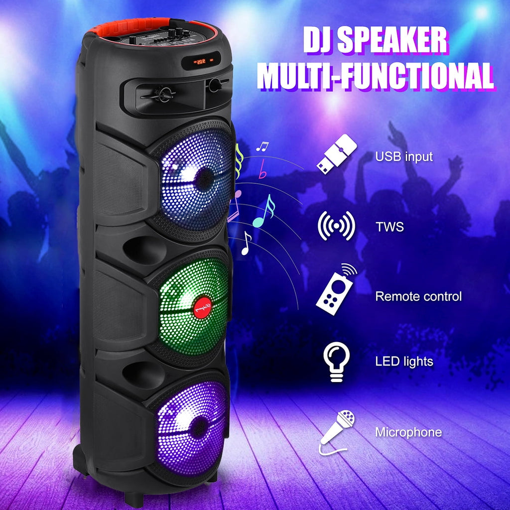 RIDWIND 4000W Peak Power Bluetooth Speakers Portable Wireless Speaker with Double 6.5 inch Subwoofer Heavy Bass,FM Radio, Microphone, Lights, Remote Control TWS Stereo Sound System Speaker
