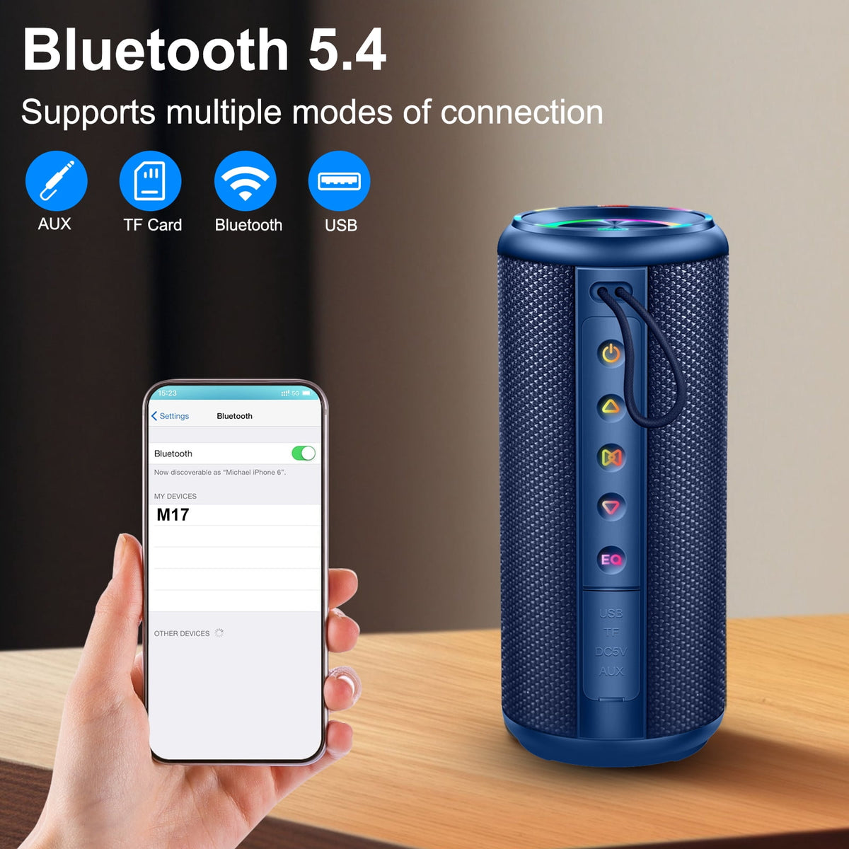 Portable Bluetooth Speaker, Bluetooth 5.4 Wireless Speaker, IPX7 Waterproof Outdoor Speaker with RGB Party Lights, 20W Stereo Sound, 20H Playtime, TWS Pairing for Camping, Beach, Home Party