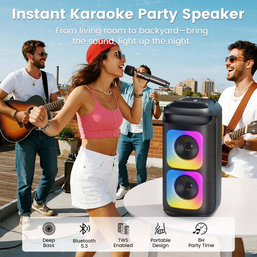 JYX Bluetooth Speaker, Dual 6.5'' Subwoofer Portable Party Speaker System for Outdoor, Deep Bass Party Box with Led Lights, T27-T