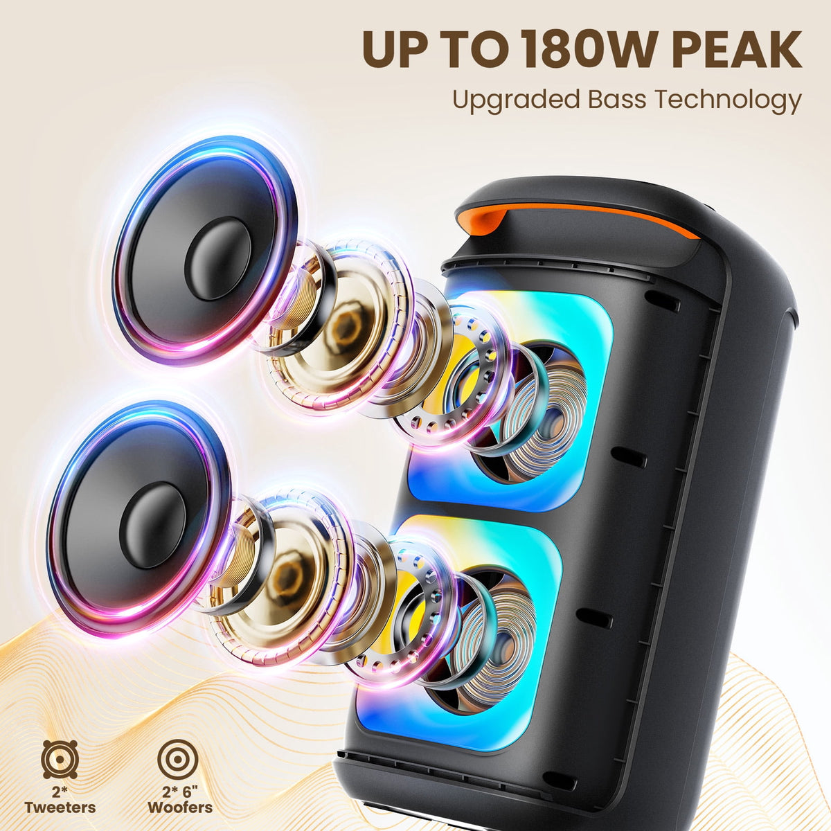 JYX Party Speaker, Portable Bluetooth Speaker for Outdoor with Rgb Light, Deep Bass Loud System , T37-T