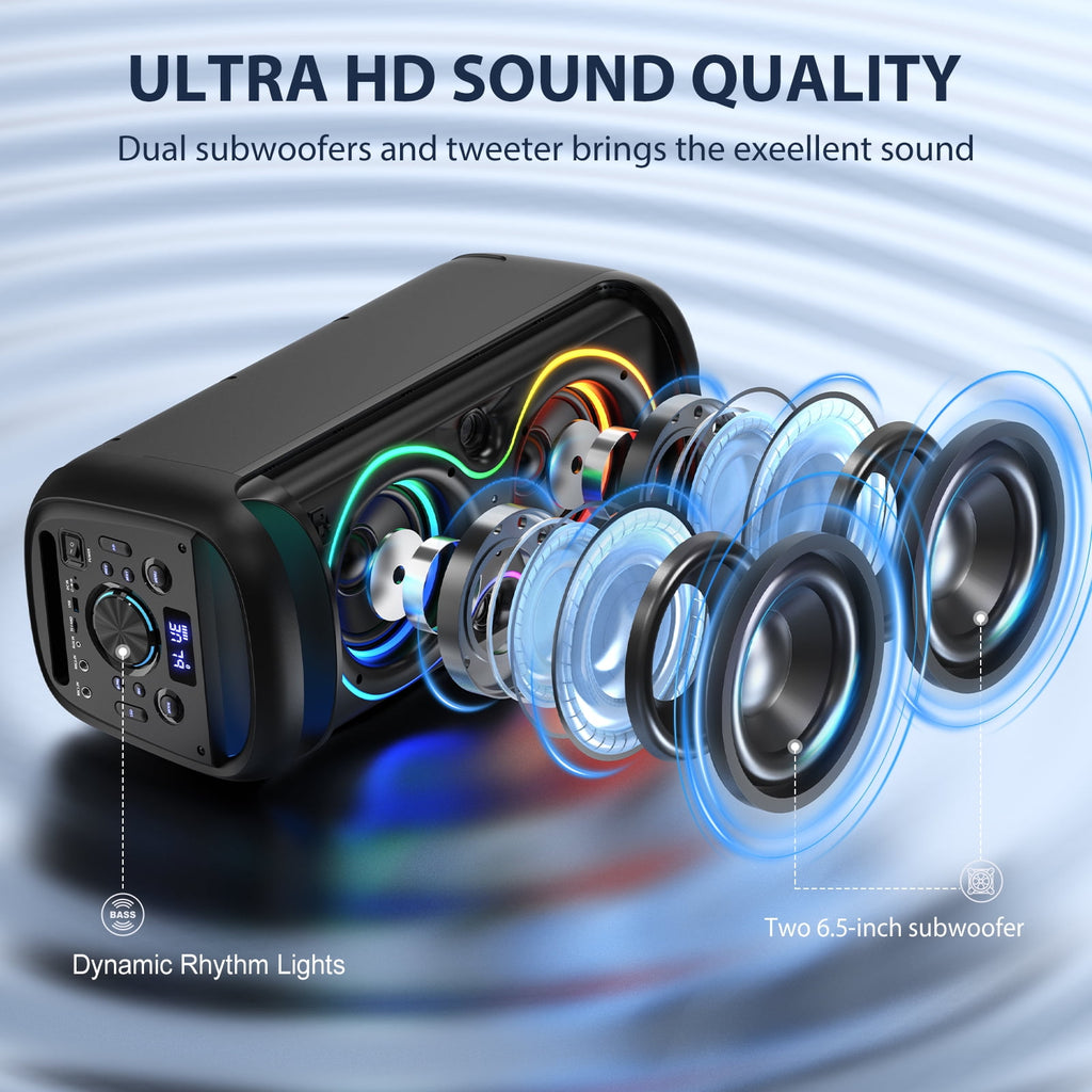 JAUYXIAN Large Party Speaker, Big Outdoor Speaker Bluetooth with DJ Lights for Singing Party