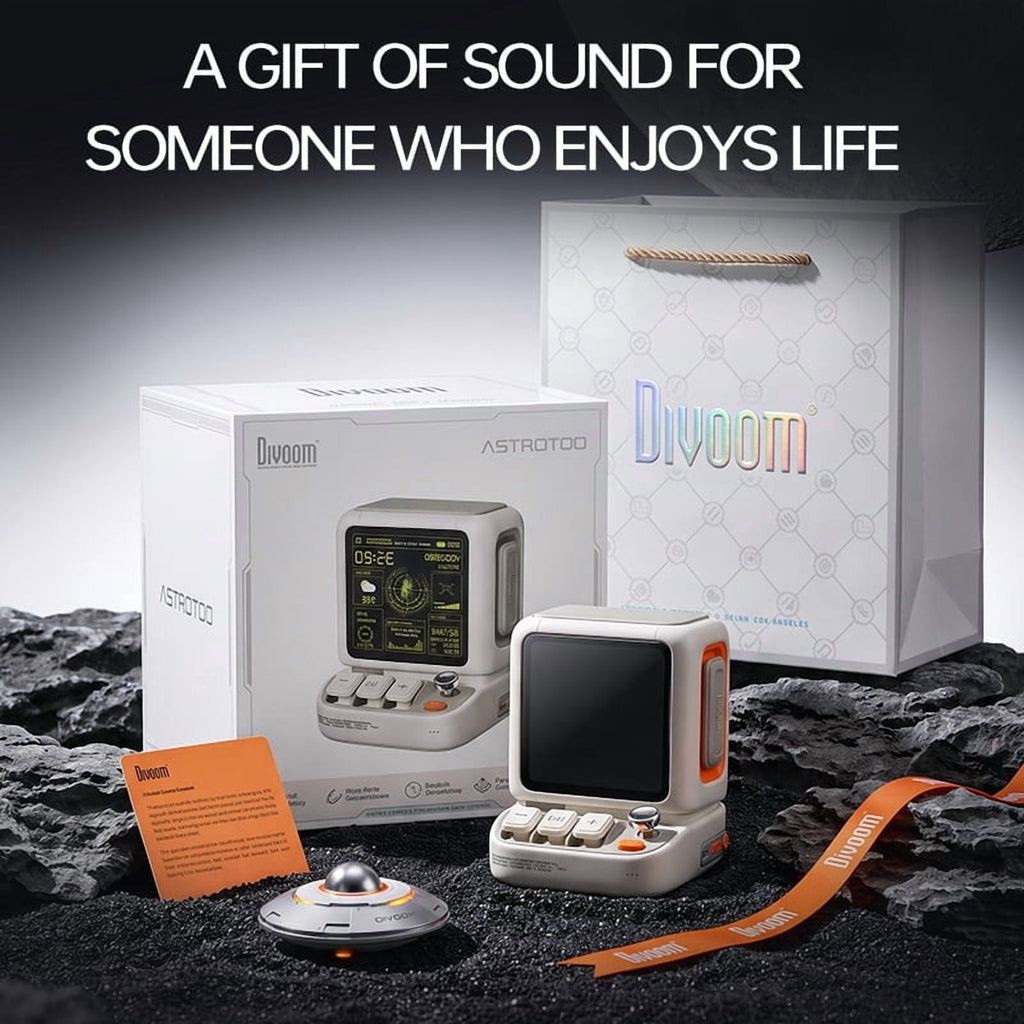 Divoom AstroToo Smart Pixel Art Bluetooth Speaker with App-Controlled Display, Digital Photo Frame, Desk Clock and 5000mAh Battery, White