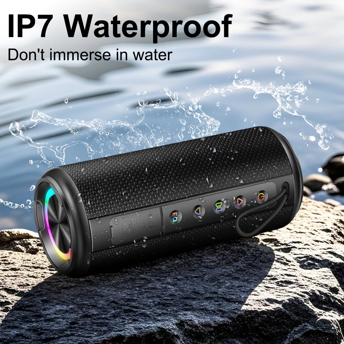 Portable Bluetooth Speaker, Bluetooth 5.4 Wireless Speaker, IPX7 Waterproof Outdoor Speaker with RGB Party Lights, 20W Stereo Sound, 20H Playtime, TWS Pairing for Camping, Beach, Home Party