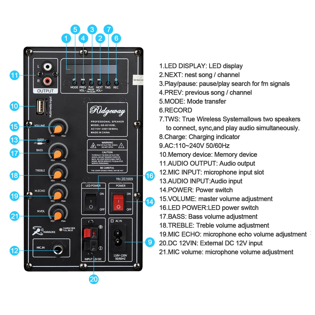 Lohoms Portable Wireless Speaker, Dual 10" Subwoofer & 1" tweeter Trolley Bluetooth Speaker W/ Microphone Heavy Bass Stereo Woofer Party Sound PA System, AUX, FM, Remote, LED Light, 40.5" H