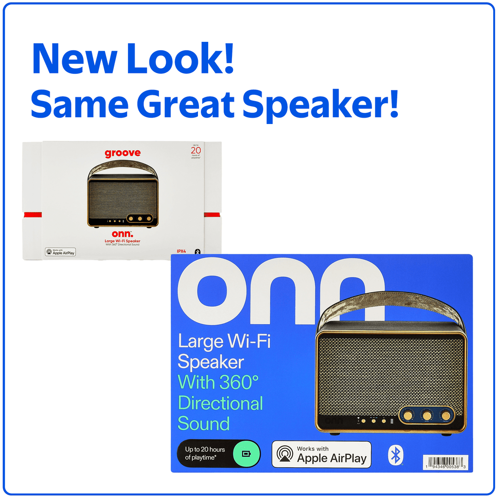 onn Medium Black Wi-Fi Speaker with Multi-Directional Sound and Bluetooth