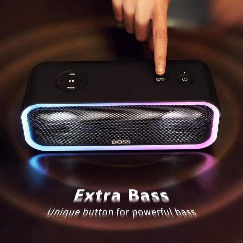 DOSS Wireless Bluetooth Speaker with 24W Impressive Sound, Booming Bass, IPX6 Waterproof, 15Hrs Playtime, Wireless Stereo Pairing, Mixed Colors Lights, 66 FT -Black