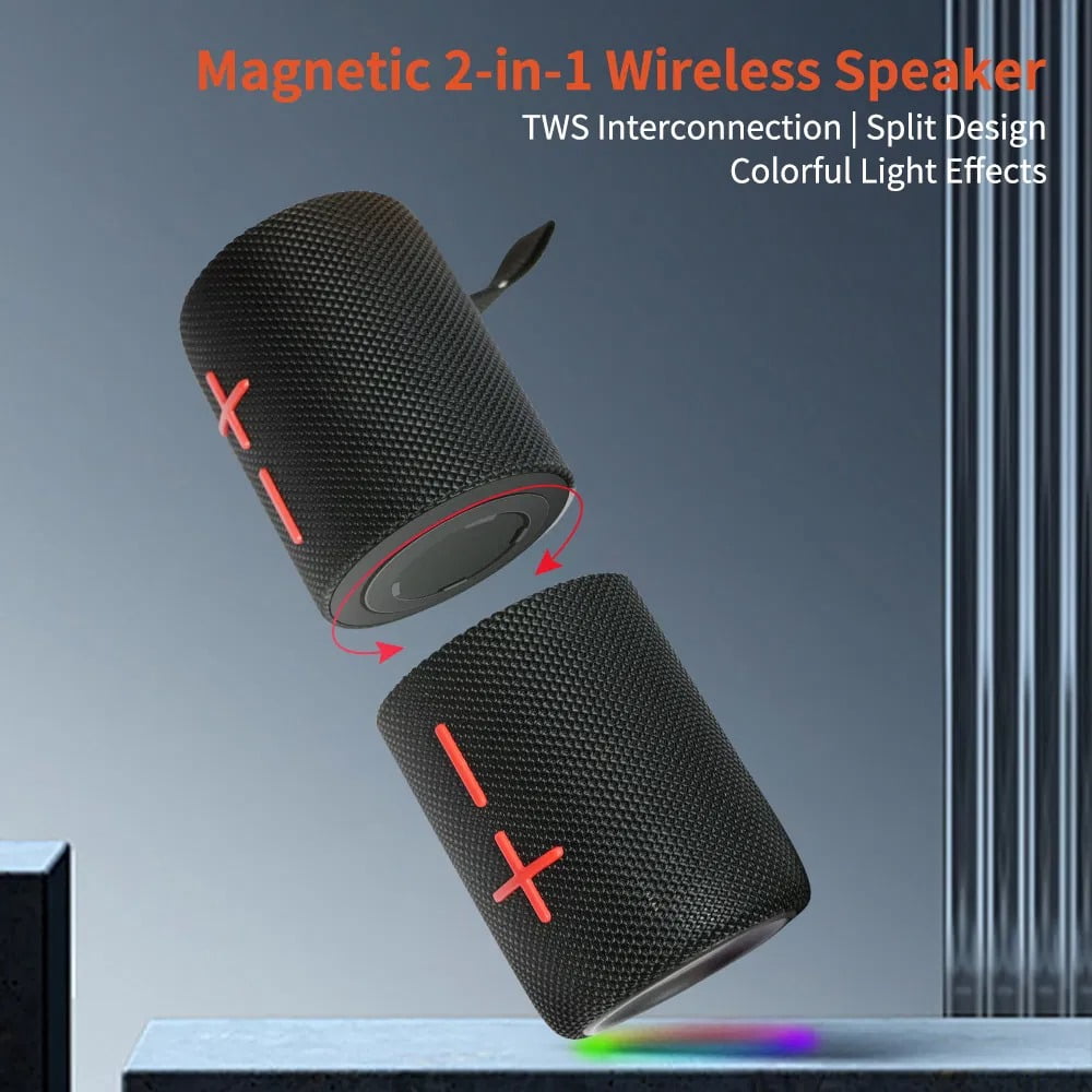2 in 1 Magnetic Split Bluetooth Speaker, 20W Waterproof Dual Splittable Wireless Stereo with 24H Playtime, True Wireless Pairing for Home
