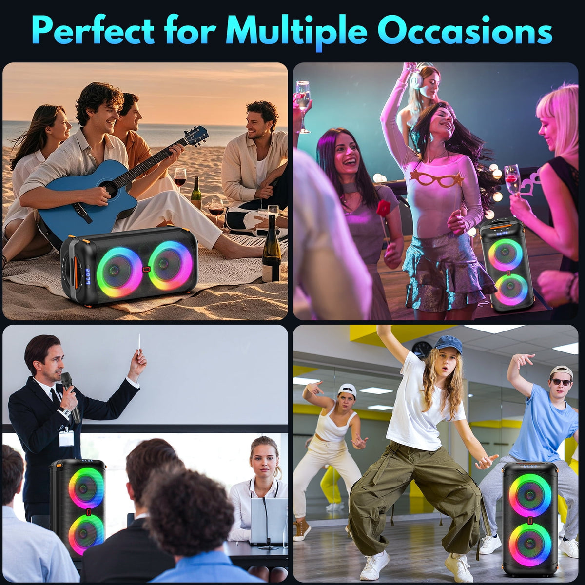JYX Bluetooth Speaker, Dual 6.5'' Subwoofer Portable Party Speaker System for Outdoor, Deep Bass Party Box with Led Lights, T27-T