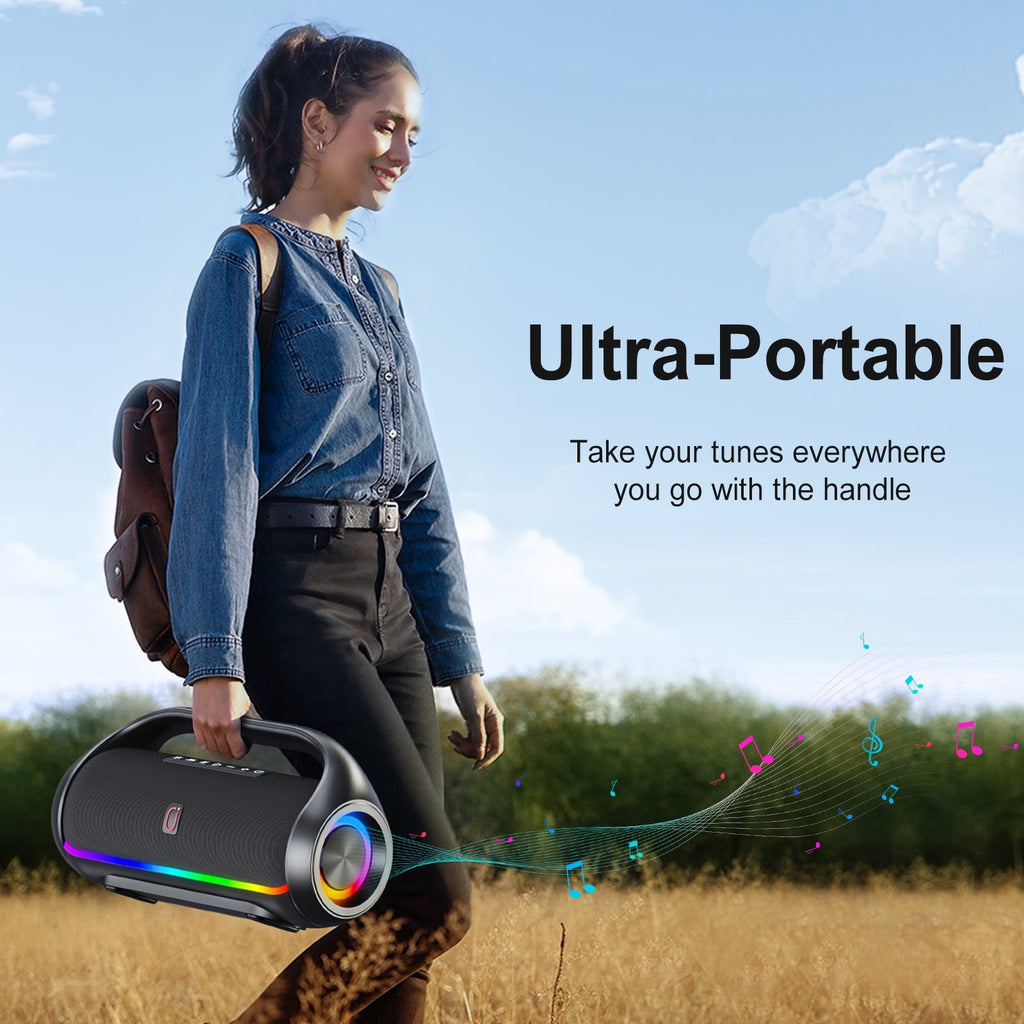FanFun Waterproof Bluetooth Speaker, Portable Speaker with LED Light, Outdoor Speaker for Party, Stereo Sound, Deep Bass, D20