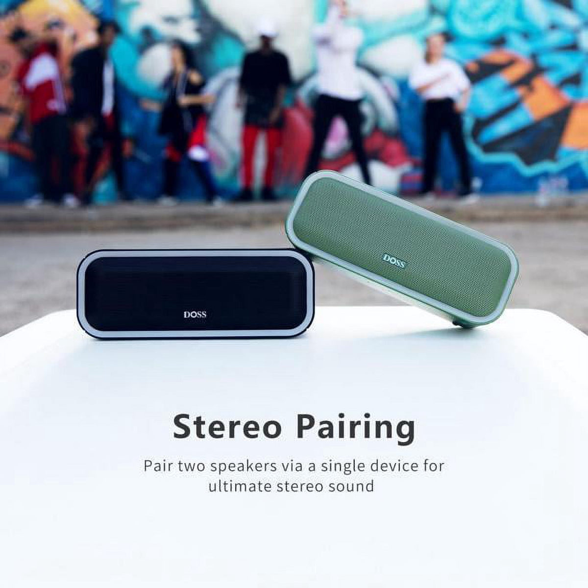 DOSS Wireless Bluetooth Speaker with 24W Impressive Sound, Booming Bass, IPX6 Waterproof, 15Hrs Playtime, Wireless Stereo Pairing, Mixed Colors Lights, 66 FT -Black