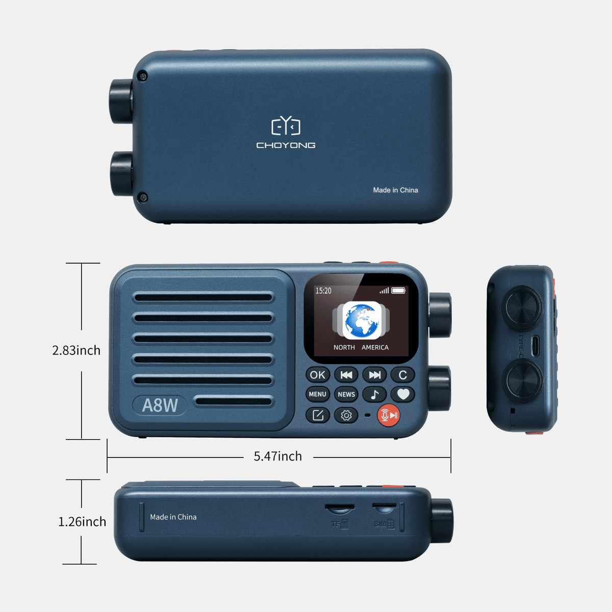 CHOYONG A8W Internet Radio Global Version Portable Smart Speaker, WiFi/4G, FM, TF Card, Navy Blue