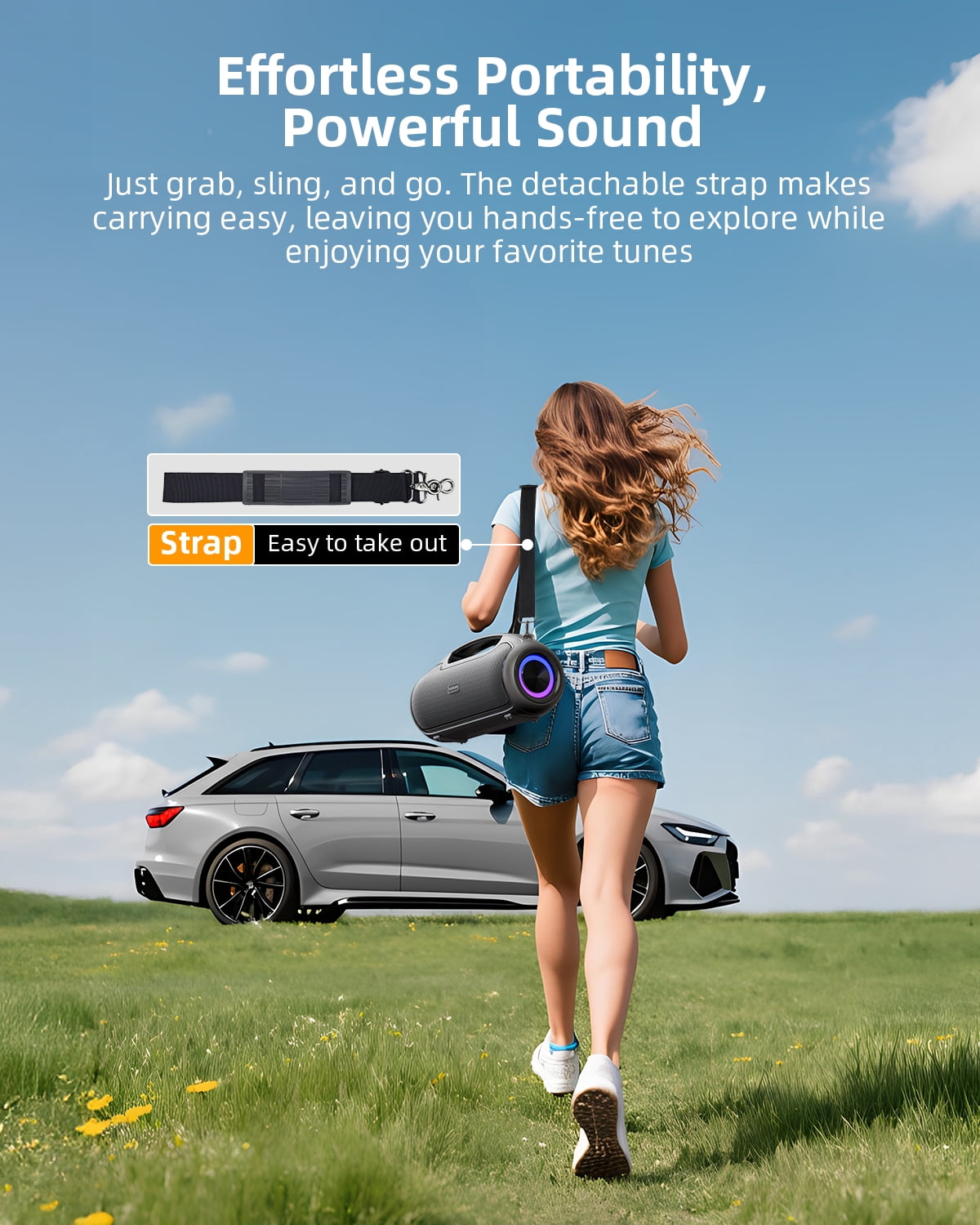 Portable Bluetooth Speaker 200W Peak,IP65 Waterproof Outdoor Wireless Speaker with 24H Playtime,Deep Bass,TWS and USB/AUX/TF Input for Party
