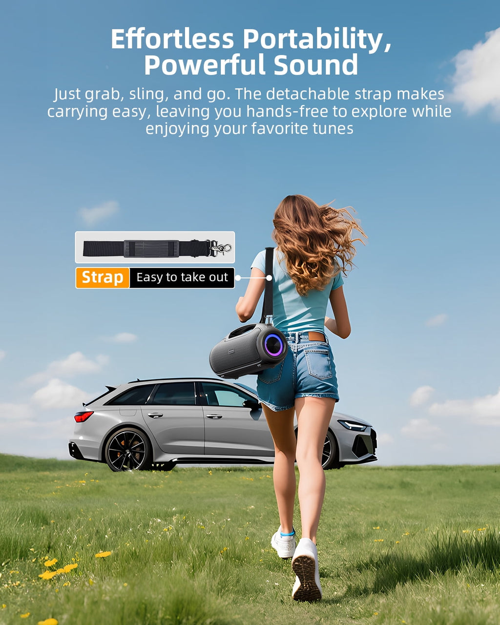 Portable Bluetooth Speaker 200W Peak Wireless, IP65 Waterproof Outdoor Speaker with Bass Boost, 24H Battery, TWS and USB/AUX/TF Input for Party