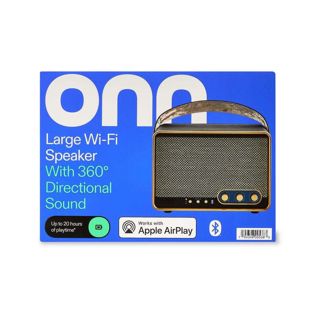 onn Medium Black Wi-Fi Speaker with Multi-Directional Sound and Bluetooth