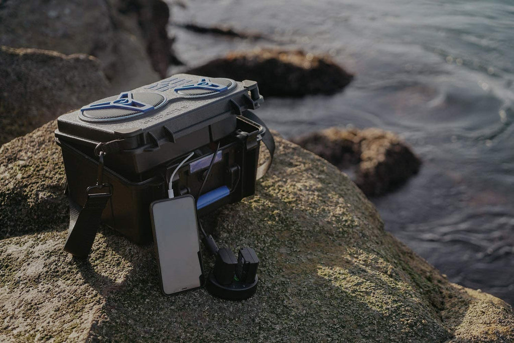 ecoxgear ecojourney rugged waterproof portable bluetooth wireless 65-watt speaker dry storage with 50+ hours playtime(blue)