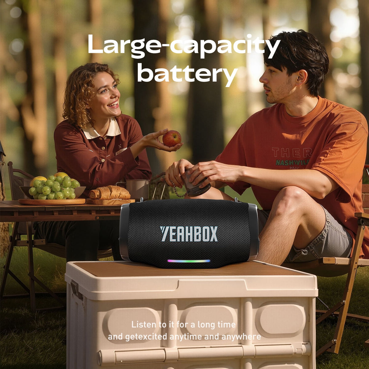YEAHBOX Nova Beat Portable Bluetooth Party Speaker, 2.1 Deep Bass Loud Wireless Speaker with Bass Boost, RGB Light Show, IPX Waterproof, TWS Stereo Pairing, for Home, Outdoor, Camping & Party