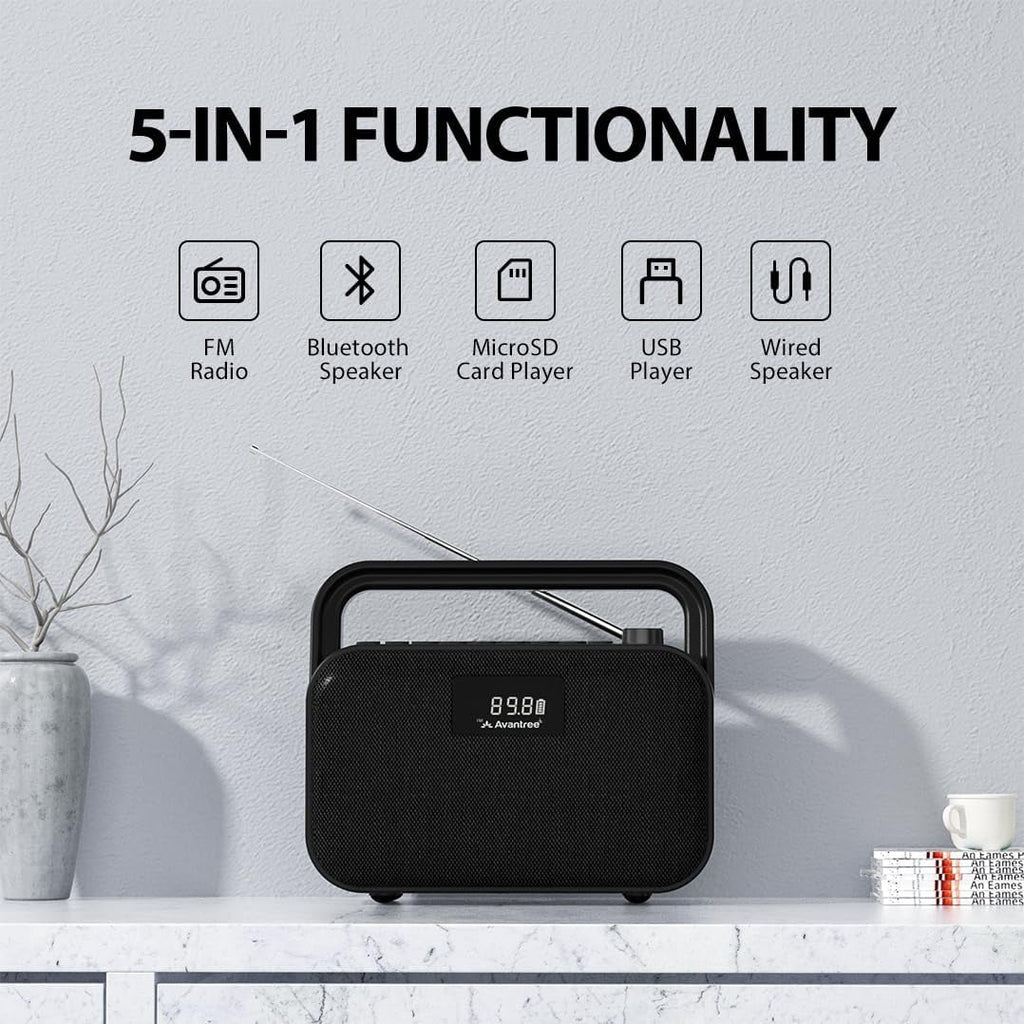 Avantree PowerByte - Portable Digital FM Radio with Powerful 30W Stereo Bluetooth Speakers & SD Card Player, 20hr Rechargeable Playtime, Extended Range, Wireless Loud Outdoor Speaker & U Disk Player