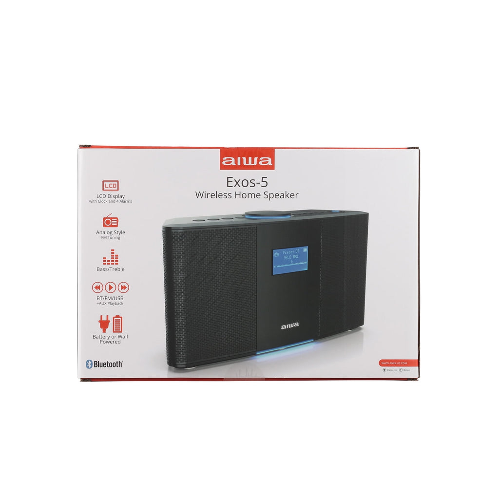 Aiwa Exos-5 Wireless Bluetooth Hi-Fi Home Speaker with FM Radio, Alarm Clock and Remote Control for Home Audio