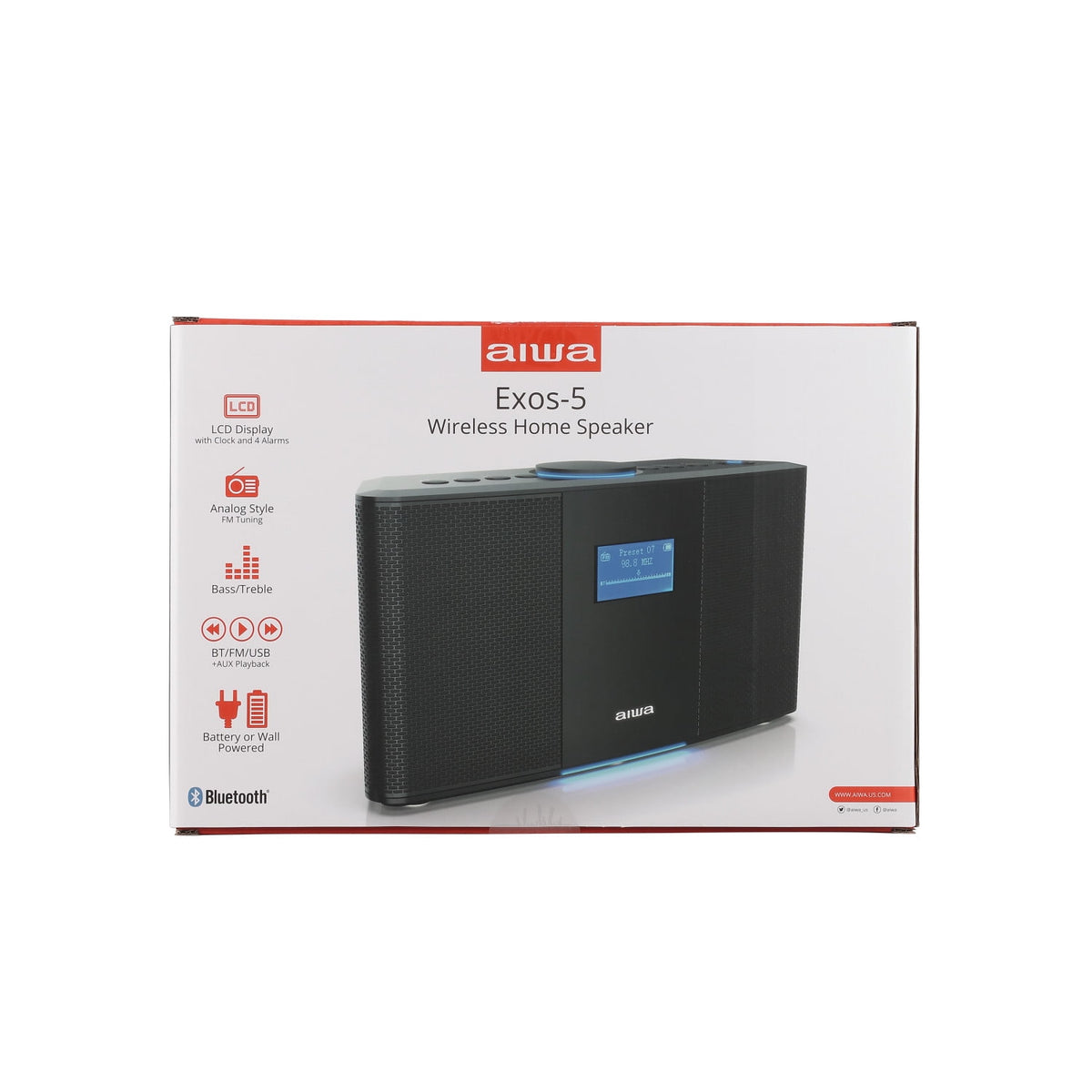 Aiwa Exos-5 Wireless Bluetooth Hi-Fi Home Speaker with FM Radio, Alarm Clock and Remote Control for Home Audio