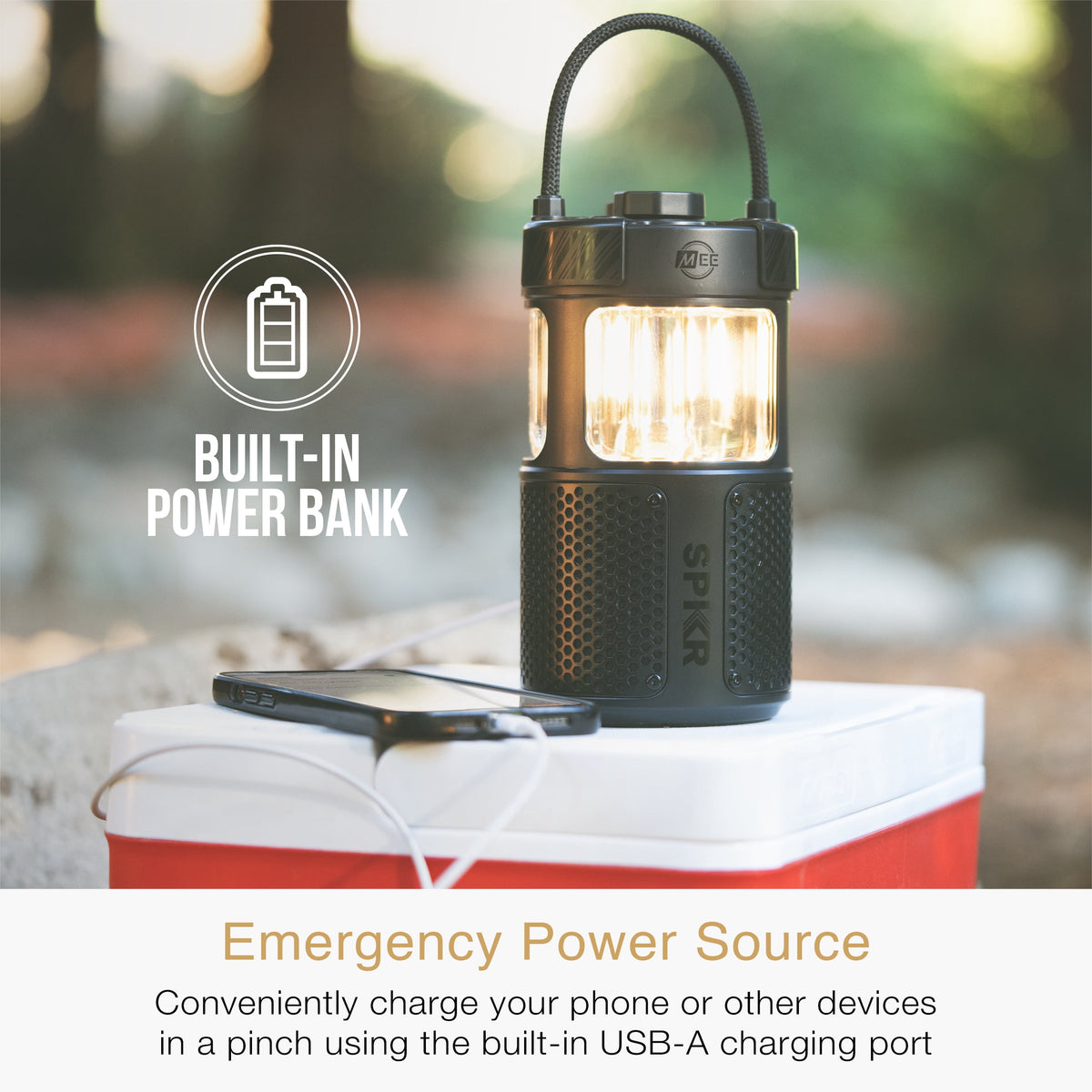 MEE audio lightSPKR Bluetooth Wireless Speaker + Camping Lantern IPX6 Water Resistant (Forest Green)