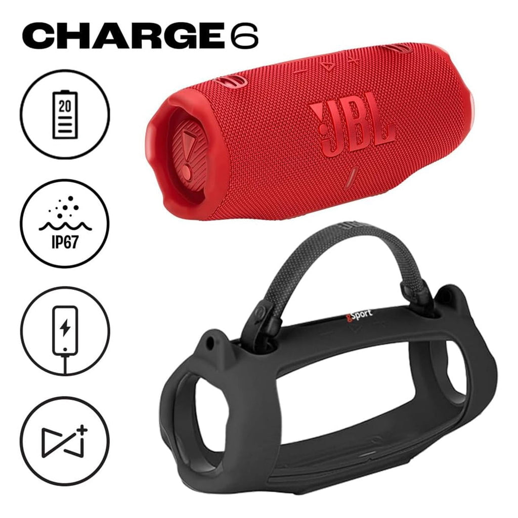 JBL Charge 6 Waterproof Portable Speaker Bundle with gSport Silicone Sleeve (Black)