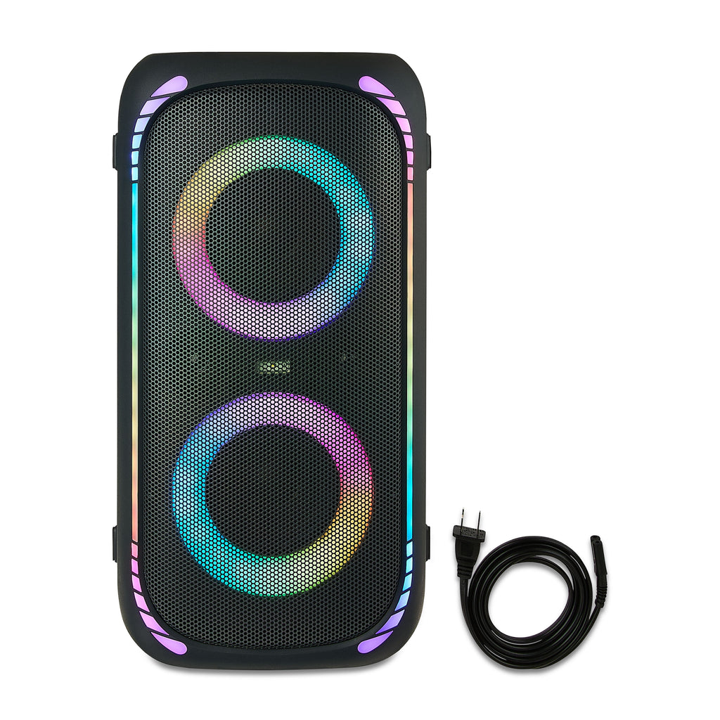 Onn Large Party Speaker Gen 2 with LED Lighting, IPX4 Water-Resistant, 4 Speakers, Black