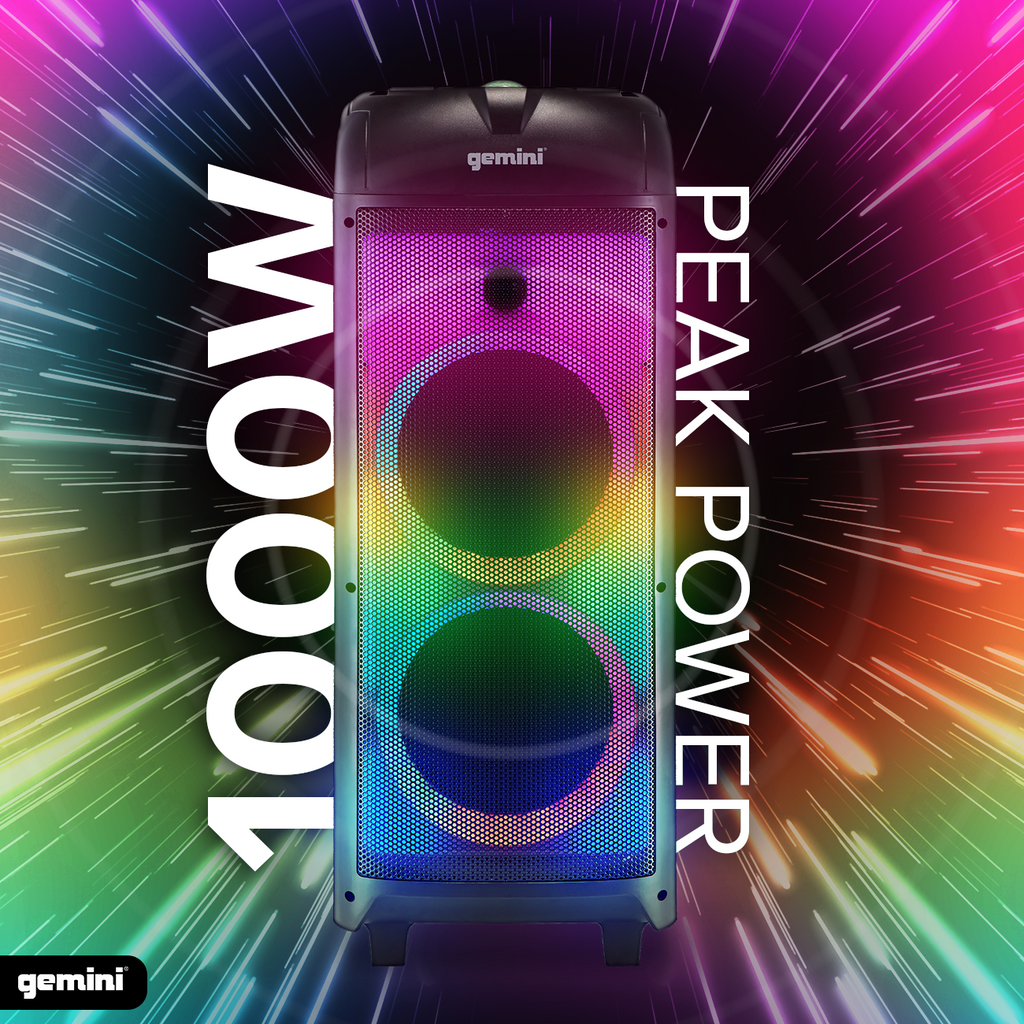 Gemini GPLT-360 Portable Bluetooth Party Speaker with 360° LED Lights, 1000W Peak Power, Wireless Mic & Guitar Inputs, TWS Pairing, 4+ Hour Battery - Ultimate Party Sound System