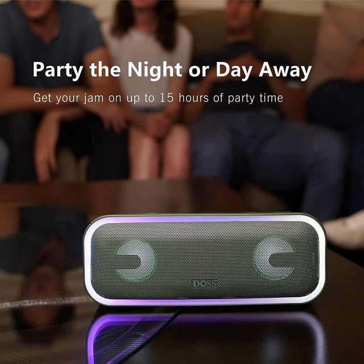 DOSS Wireless Bluetooth Speaker with 24W Impressive Sound, Booming Bass, IPX6 Waterproof, 15Hrs Playtime, Wireless Stereo Pairing, Mixed Colors Lights, 66 FT -Black