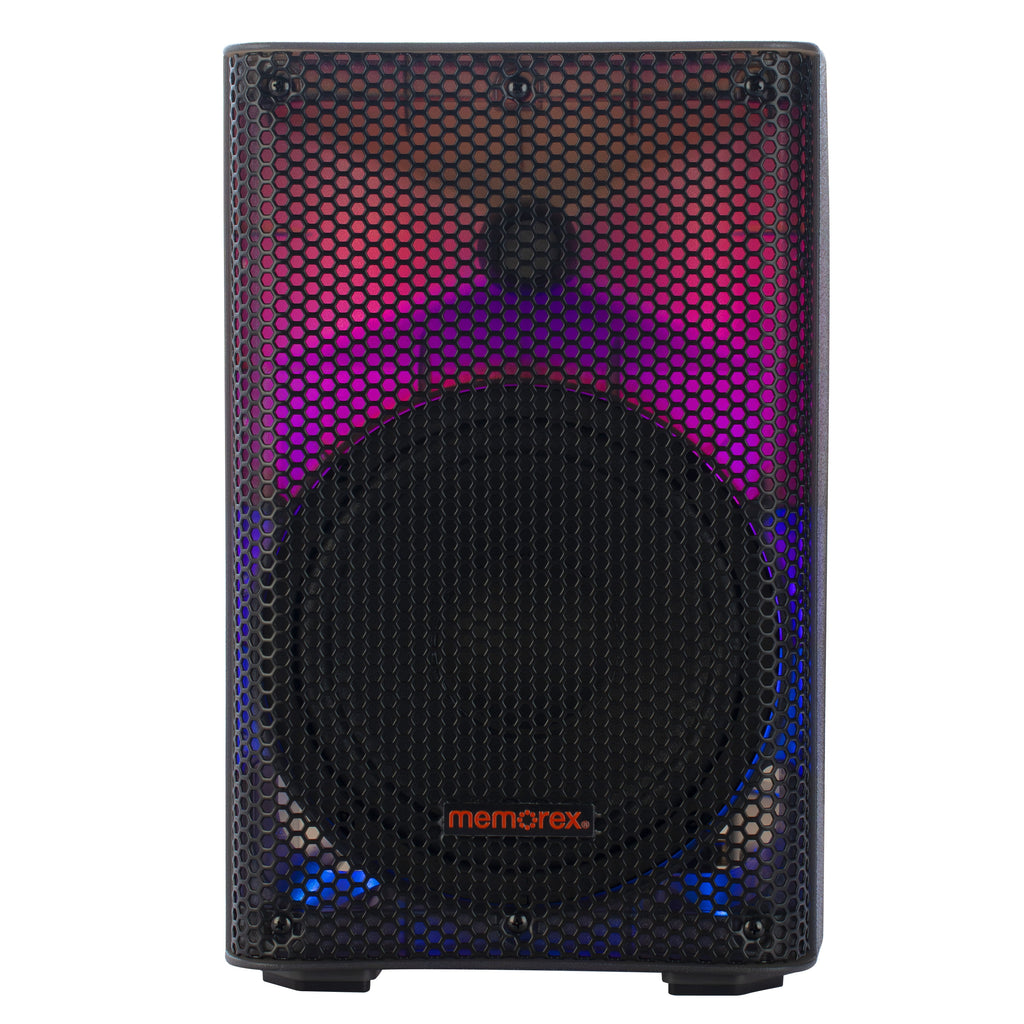 Memorex MX-PS801 8-Inch PA Speaker with Translucent Cabinet | 500W PMPO, Bluetooth | TWS Pairing, LED Lighting | 50W RMS Bi-Amp, USB & SD Playback | Microphone Input, Portable Design