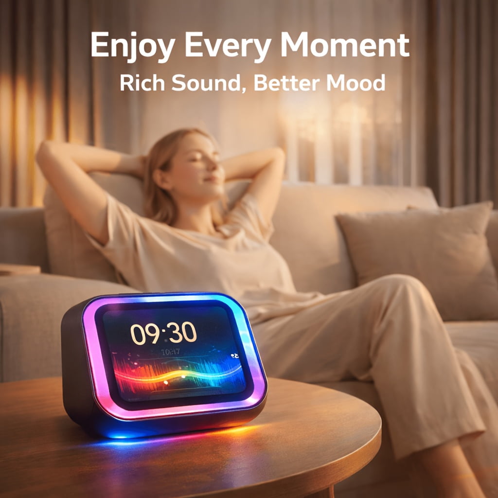 Smart Alarm Clock Speaker, Dynamic RGB Light, Hi-Fi Stereo, HD Display, Calls & Voice Assistant, Period Tracker, Portable Bedside Digital Clock