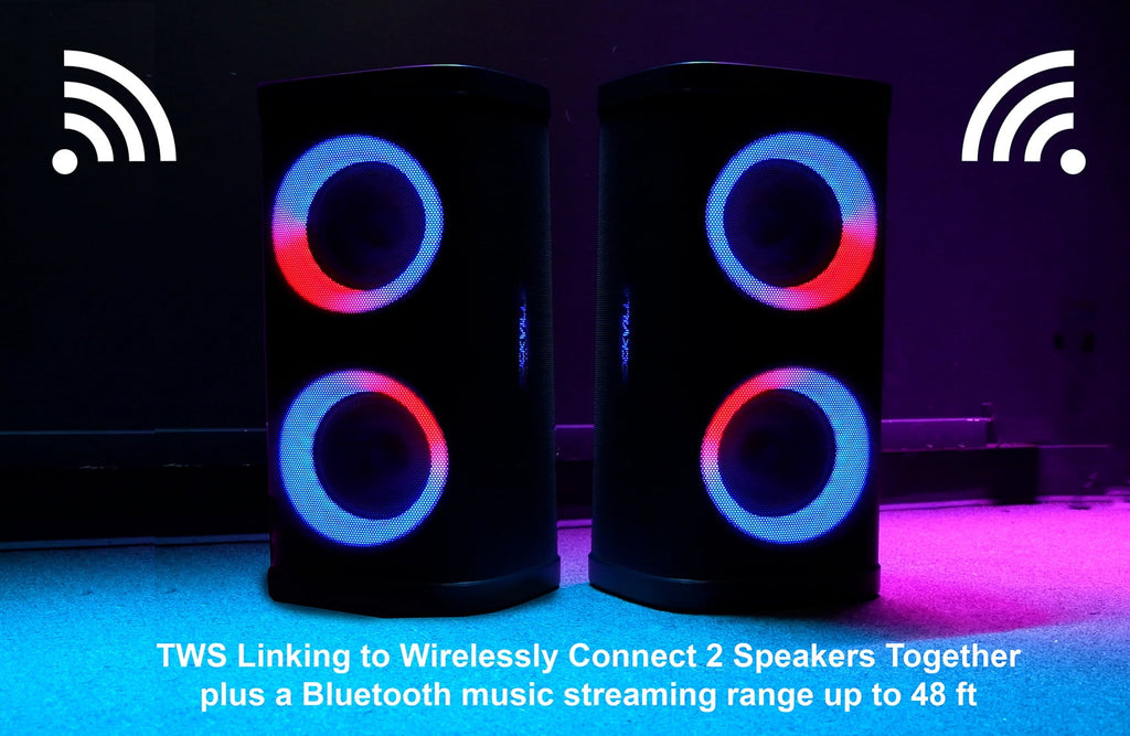 Rockville BASS PARTY 65 V2 1200w Battery Powered LED Bluetooth Speaker Mic Input