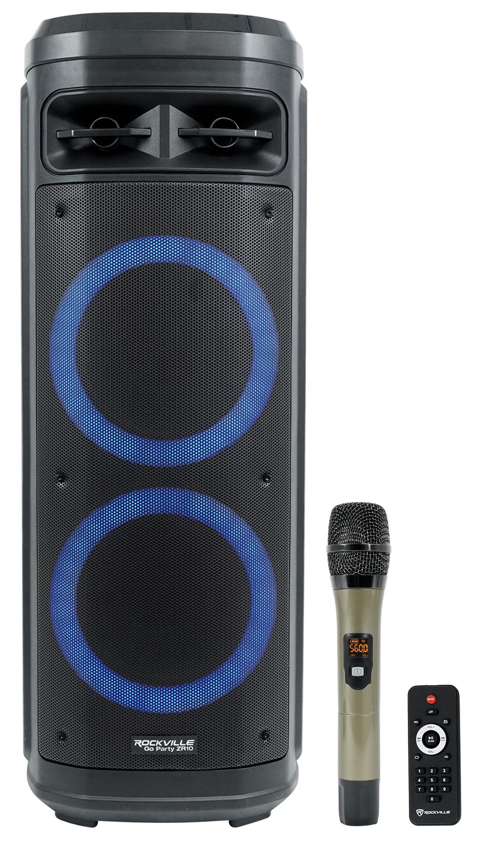 Rockville Go Party ZR10 Dual 10" Portable Bluetooth Speaker w/LED+UHF Microphone