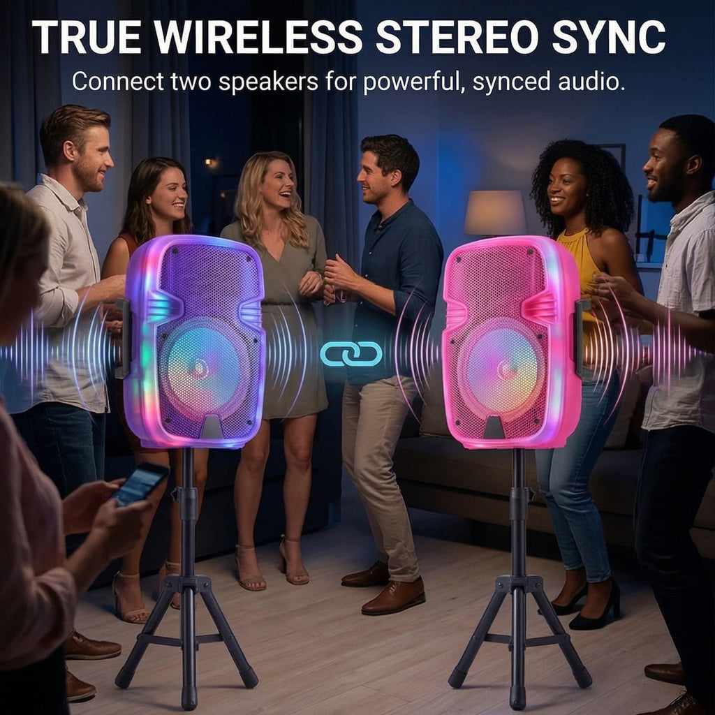 Portable BT Wireless Party Speaker with Translucent Light & Stand - Choose 8" (5 Colors) or 12", Includes Wired Mic, Remote, TWS, BT ConnectionUSB/TF/FM for Karaoke & Outdoor