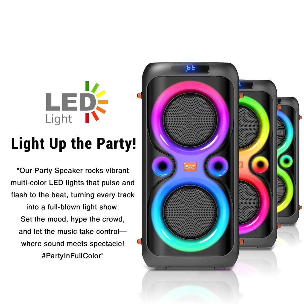 Party Bluetooth Speakers with Bass, 160W Big Speakers with Lights Microphone Input and Long Lasting Battery