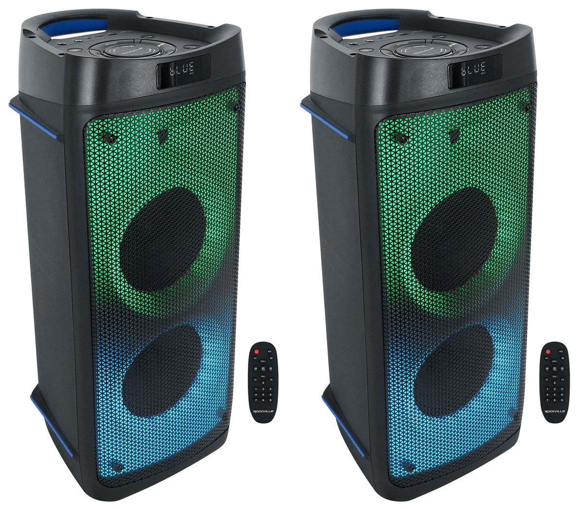(2) Rockville BASS PARTY 65 Rechargeable LED Bluetooth Speakers w/Wireless Link
